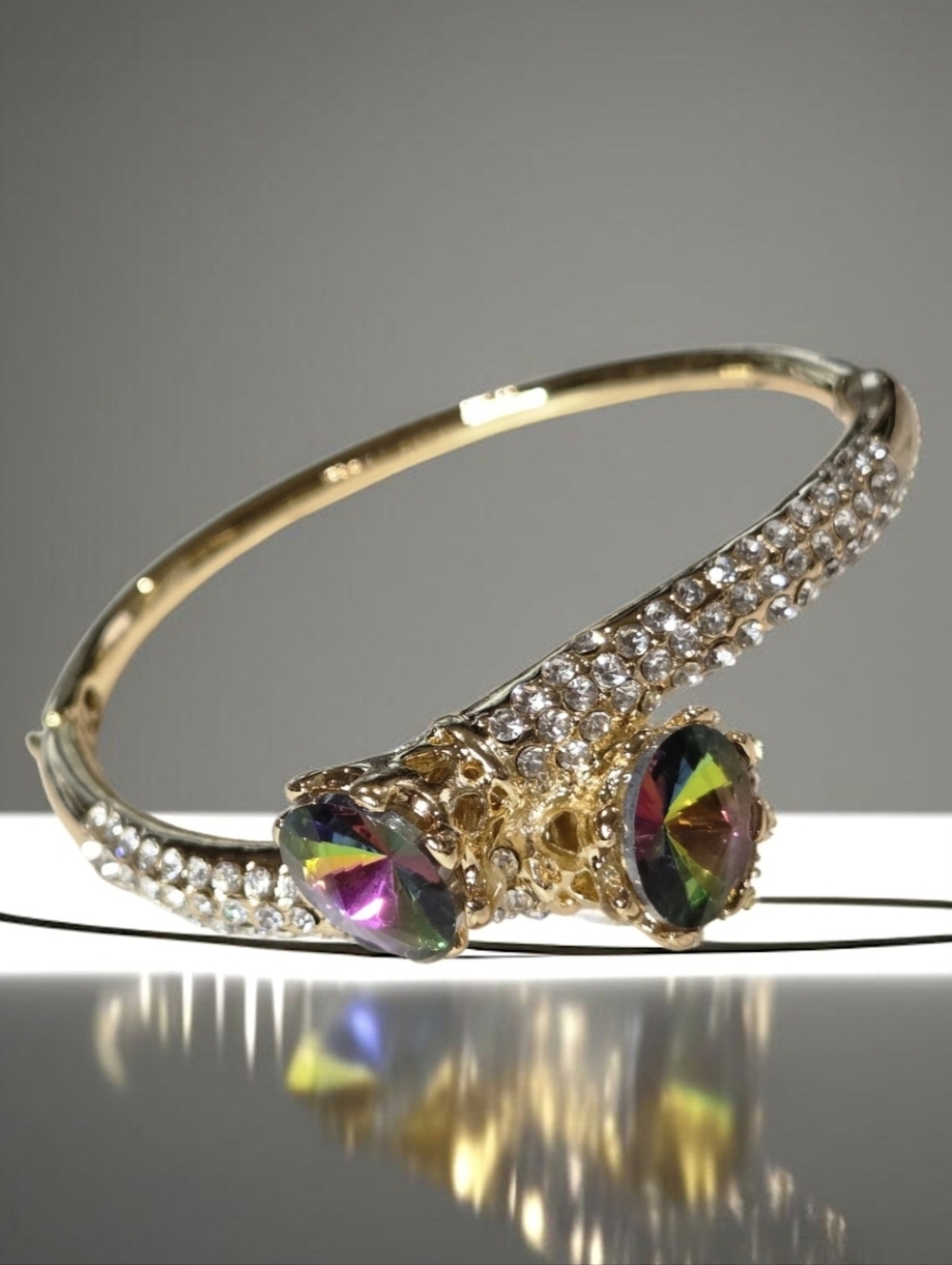 Luxury Gold Plated Rivoli Watermelon Volcano Crystal Bypass Bracelet